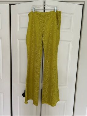Anthropologie chartreuse Lace Flare Pants